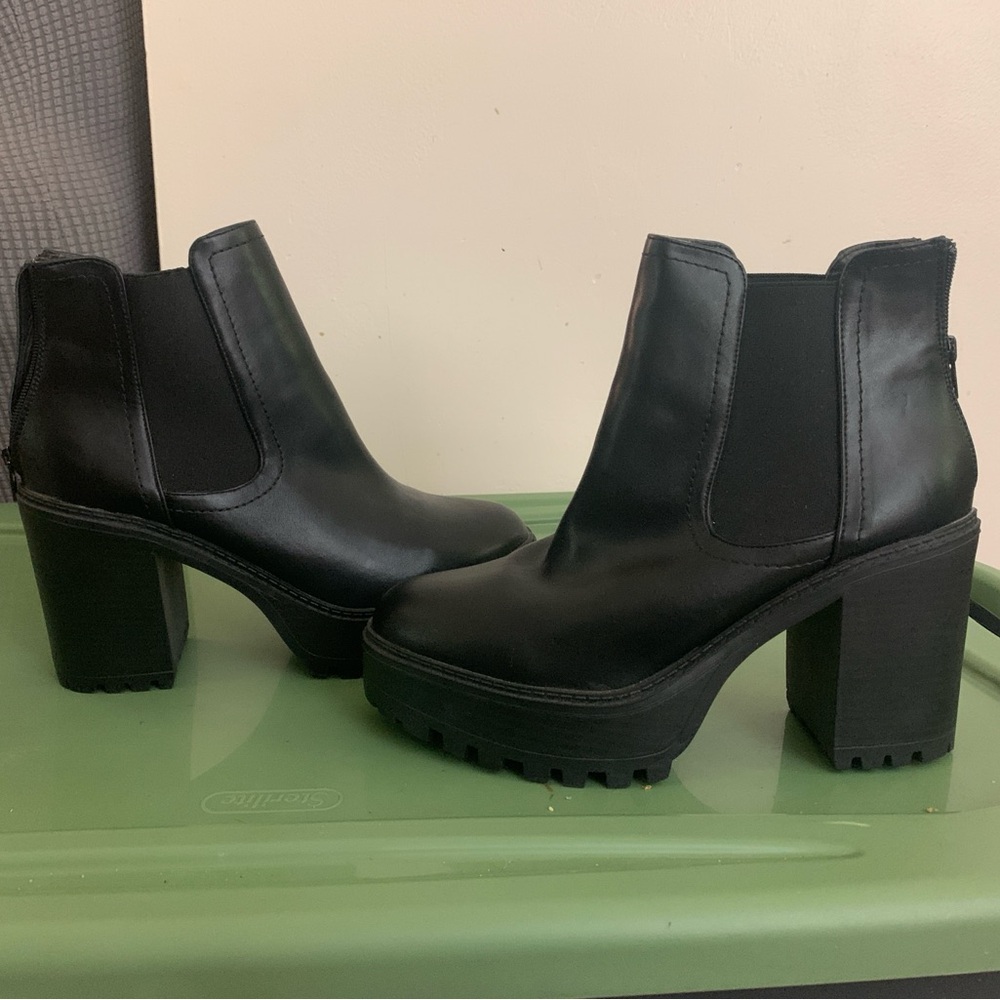 Black platform ankle boots